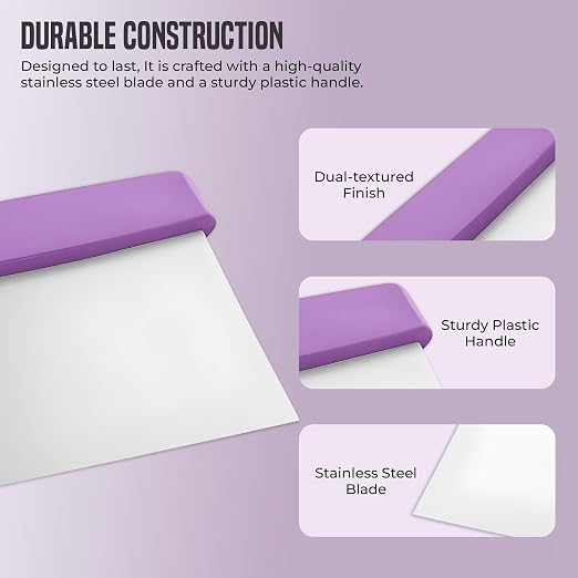 OCS Parts 3-Pack 6" Stainless Steel Dough Cutter and Bench Scraper | Purple Handle | Cutter for Pizza Dough, Bread, and Pastry Dough | Multipurpose Kitchen Utensil