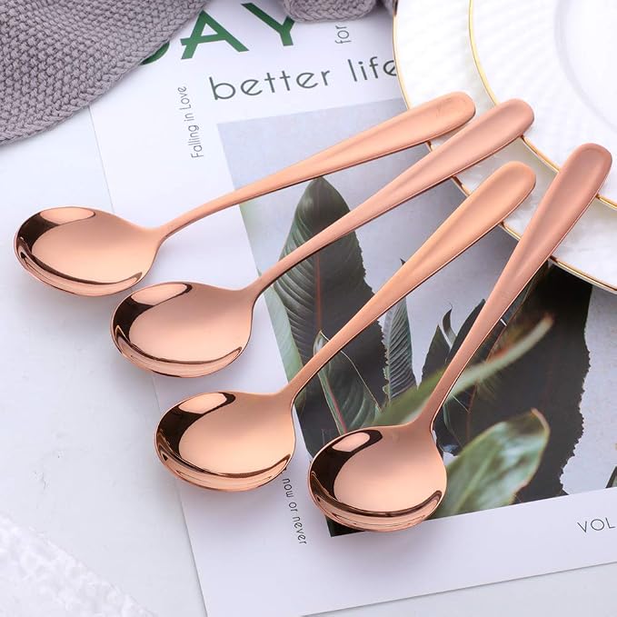 Buyer Star Bouillon Spoon Sets, 7-Inch Round Soup Spoons, Stainless Steel Finished Table Dinner Spoons