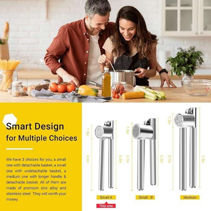 Garlic Press Garlic Mincer & Crusher Stainless Steel Garlic Press Set for Kitchen with Brush & Peeler, Kitchen for Garlic, Garlic Presser Easy to Clean Easy Squeeze Rust Proof (Small A - Single)