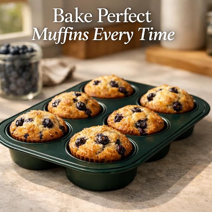 Wee's Beyond Non-Stick Muffin Pan 6 Cup – Easy Release Cupcake Pan 10.5 x 7.5 Inch Carbon Steel Muffin Tray for Baking – Durable Muffin Tins for Cupcakes, Muffins & Mini Cakes – Easy Clean Cupcake Tin