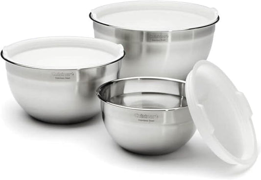 Cuisinart Mixing Bowl Set, Stainless Steel, 3‑Piece Nesting Bowls for Baking, Cooking & Food Prep, CTG-00-SMB