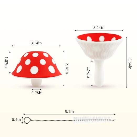 Silicone Mushroom Funnel, Small Mushroom Funnels for Kitchen Use Filling Bottles, Foldable Kitchen Funnel with 2 Cleaning Brushes, Cute Kitchen Gadgets Accessories Gifts for Mother's Day Birthday