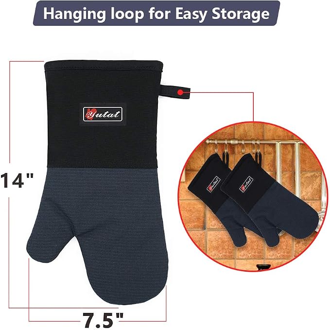 Yutat Oven Gloves, Oven Mitts Heat Resistant 550 Degrees - Made with Quilted Lining and Soft Cotton Lining, Protect Your Hand Professionally During Baking,BBQ and Cooking - 1 Pair 14 Inch Navy