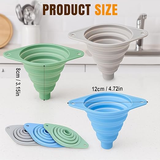 Kitchen Funnel Set 3 Pack, 2025 New Funnels for Kitchen Use Filling Bottles, Silicone Collapsible Funnel, Small Funnels for Filling Small Bottles, for Water Bottle Liquid Transfer (3PCS)