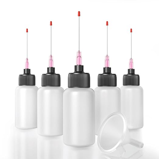 5 Pcs Oil Bottles (1 oz), Precision Tip Applicators for Crafts & Hinges | Precision Gun Oil Bottle, Controlled Oil Dispensing, 1.5 Inch Stainless Tips, Soft LDPE, Sewing Machines & Tight Spaces