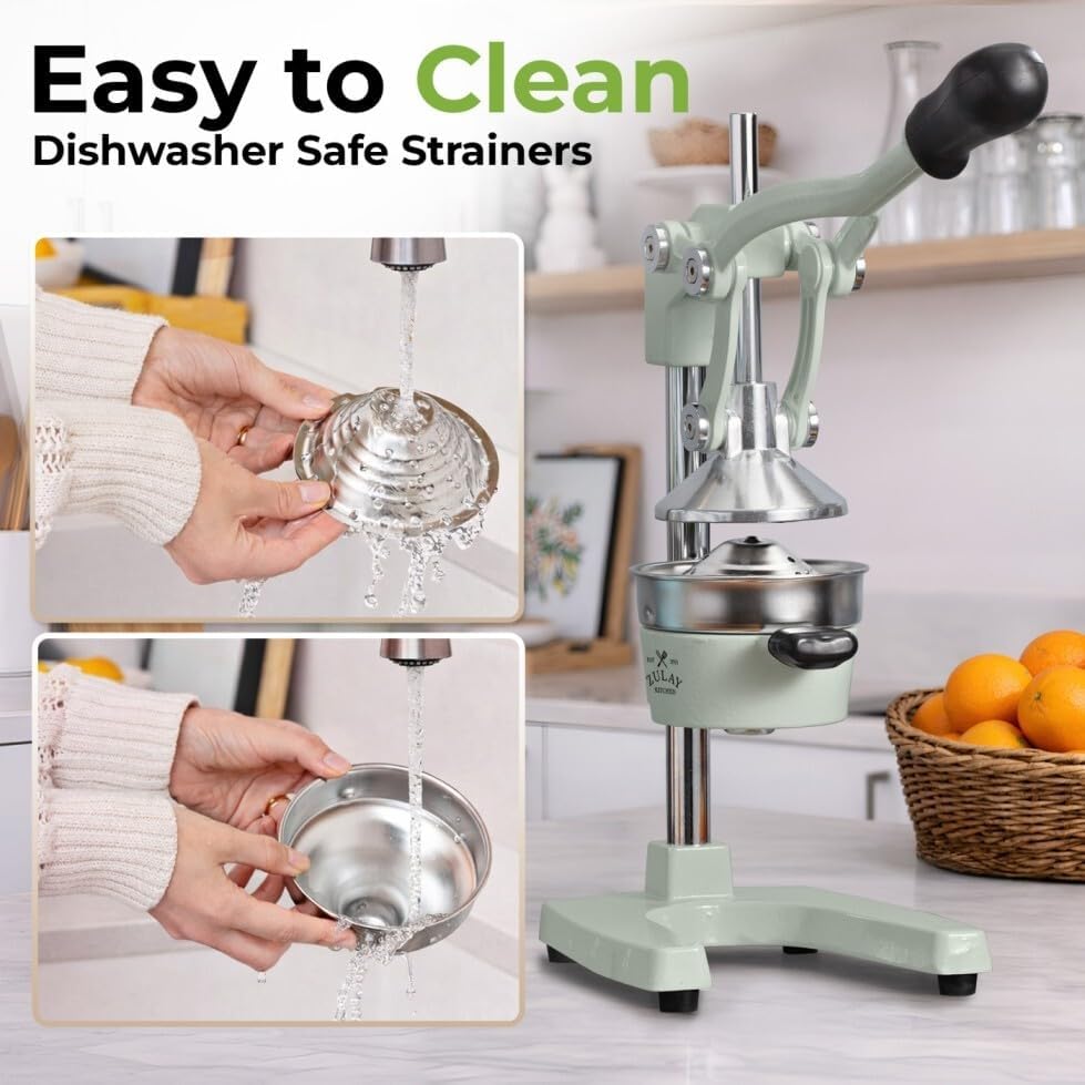 Zulay Kitchen Cast Iron Juicer - Heavy Duty Orange Juicer with Detachable Strainers for Easy Cleaning, Citrus Press for Citrus Fruits, Perfect for Bartenders, Juice Lovers & Health Enthusiasts