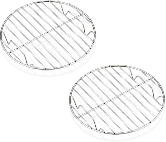 E-far 7½ Inch Steaming Cooking Racks, Stainless Steel Round Baking Cooling Rack Set of 2, Multi-Purpose for Canning Air Fryer Pressure Cooker, Dishwasher Safe