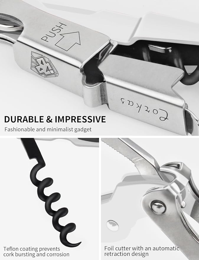 CORKAS Wine Key - Professional Handcrafted Heavy Duty Waiter Corkscrew, Compact Wine Opener with Double Hinged, Foil Cutter and Bottle Opener, Gifts for Servers, Sommelier, Bartenders - White