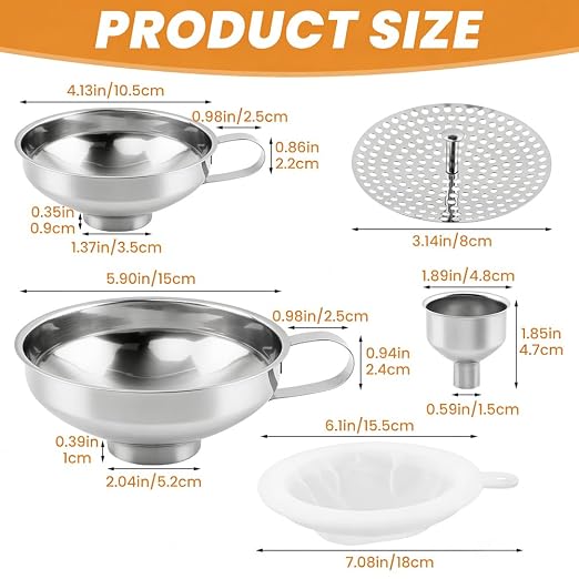 Stainless Steel Canning Funnels for Filling Mason Jars, Wide Mouth Funnels for Kitchen Use, Kitchen Gadgets Canning Supplies Kit - 5 Pack