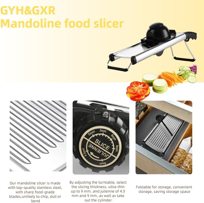 GYH&GXR Mandoline Slicer with Adjustable Stainless Steel Blades for Kitchen, Vegetable Chopper for Potato, Tomato, Carrot, Fruit and Onion Cutter