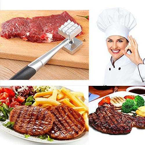 Meat Tenderizer Hammer, Double-Sided Mallet Tool Stainless Steel for Tenderizing Steak, Beef, Chicken, Pork With Rubber Comfort Grip Handle, 8.6 inches Meat Tenderizer Tool