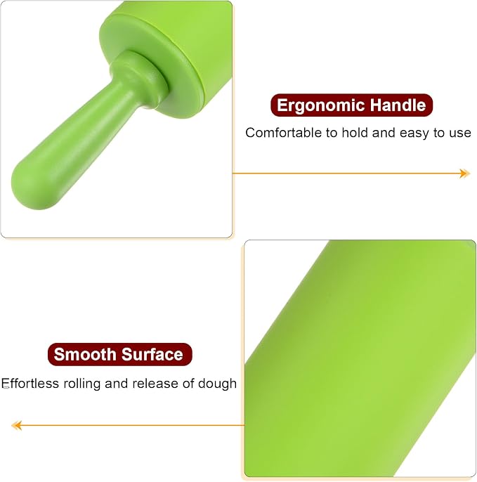 HARFINGTON Silicone Rolling Pins for Baking 12 Inch Non Stick Rolling Pin Small Roller Playdough Rolling Pins for Dough Pizza Pastry Fondant Kitchen, Green