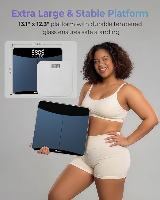 600lb Scale for Body Weight with Weight Trends, High Accurate, Bule | Premium Digital Bathroom Scale for Family, Large Clear Display, 8mm Tempered Glass, 13.1*12.3 Weighing Platform