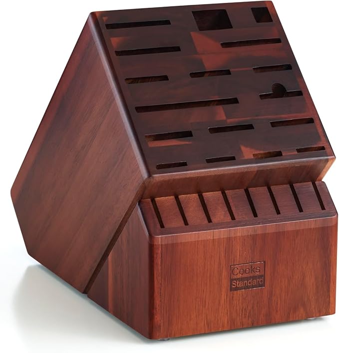 Cooks Standard Classic Bamboo Cutlery Block Holder without Knives, X-Large Universal Countertop Butcher Block Kitchen Knife Stand for Easy Kitchen Storage, Made of Natural Acacia Wood, 25 Slot