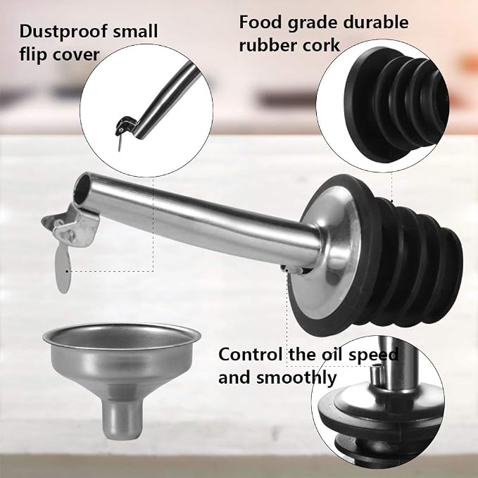 WERTIOO Oil Bottles for Kitchen 4 Pack, 17oz Glass Bottles With Scale | Olive Oil Dispenser Bottle, Glass Oil Dispenser for Kitchen, with 6 Plastic Pourer, 2 Stainless Steel Funnel, Pen and Label