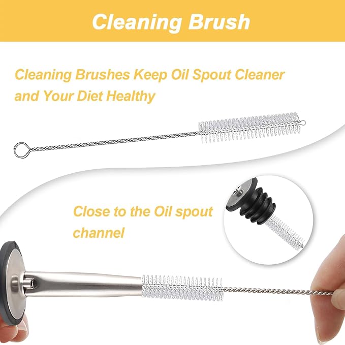 Olive Oil Dispenser Bottle, 1 Pcs Glass Oil and Vinegar Dispenser Set with 2 Stainless Steel Pourers, 2 Labels,1 Brush and 1 Funnel Oil Bottles for Kitchen (17oz/500ml)