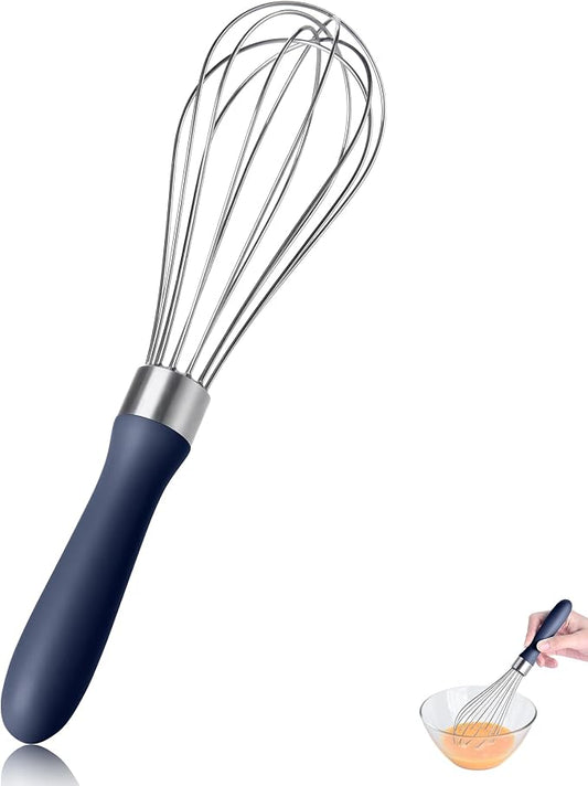 18/8 Stainless Steel Cooking Balloon Whisk (Small, Midnight Blue) | Heavy Duty Metal Kitchen Wire Whisker Wisking Tool Egg Beater Hand Mixer for Mixing Baking Beating Stirring Sauce Flour