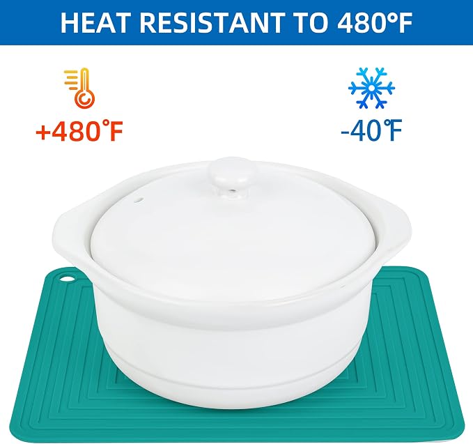 Silicone Trivets for Hot Pots and Pans Dishes, Durable Silicone Pot Holders, Multipurpose Silicon Heat Resistant Mat for Kitchen Countertops, Teal Silicon Hot Pads, Drying Pad 2 Set