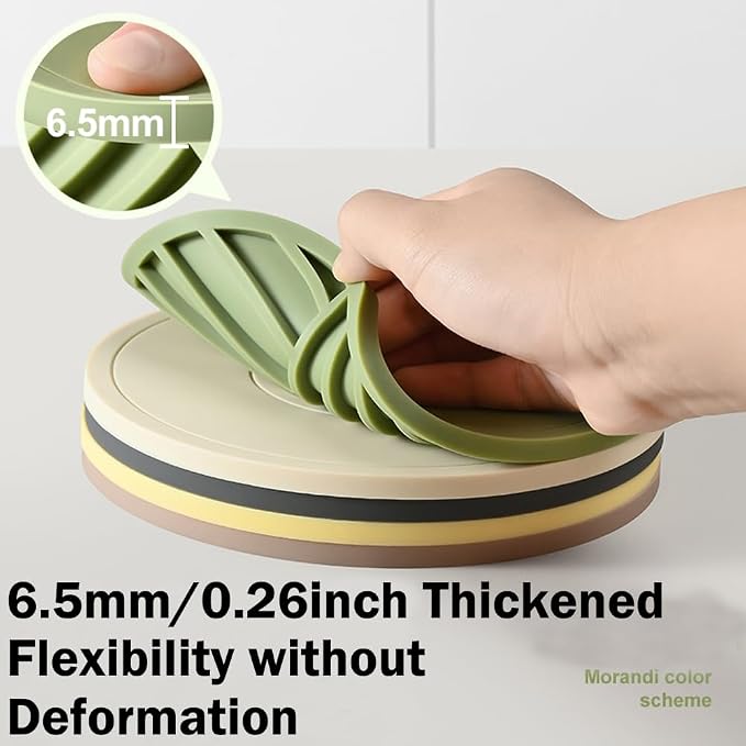 H&W 6Pcs Thickened Pot Holders, Silicone Trivets, with 1 Triangle Holder | Non-Slip Heat Resistant Pads, for Kitchen Hot Pots and Pans(6 Colors)