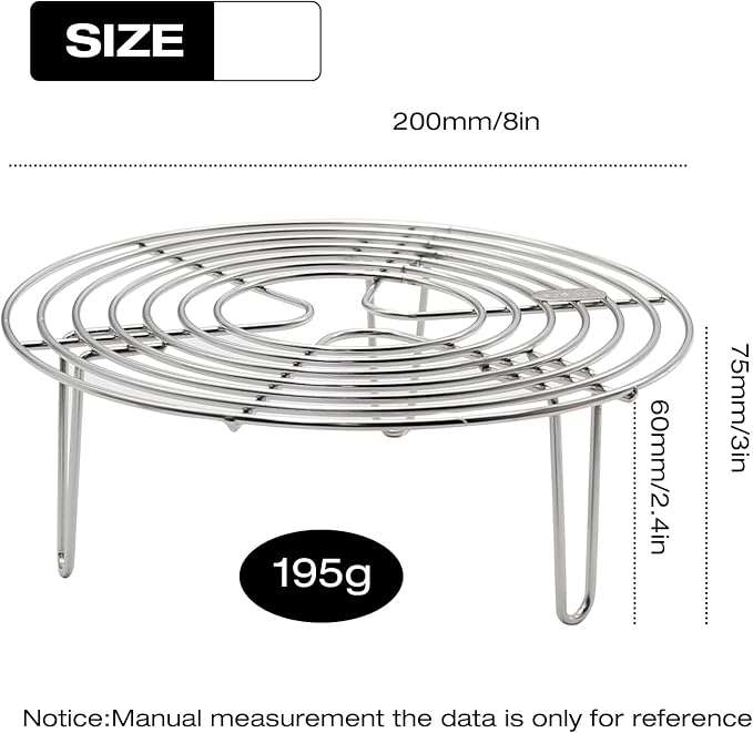 Round Steamer Rack and Cooling Rack,Stainless Steel Pot Trivet, Cooking Rack,Wire Steamer Kettle Rack Holder, Air Fryer Cooking Steamer Rack for Baking Canning Cooking Steaming, 7.9''X2.8''