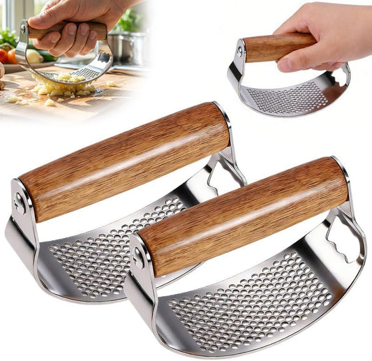 Stainless Steel Garlic Press Rocker with Garlic Peeler & Cleaning Brush