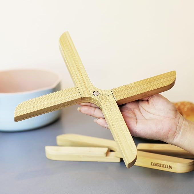 Natural Foldable Bamboo Trivet Set - 2 Trivets, Hot Pads Trivet, Table Solid Bamboo Wood Trivets for Hot Dishes, Pot, Bowl, Teapot, Hot Pot Holders (10 Inch)