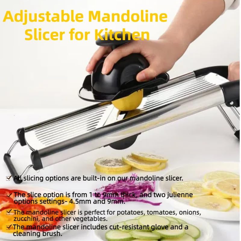 GYH&GXR Mandoline Slicer with Adjustable Stainless Steel Blades for Kitchen, Vegetable Chopper for Potato, Tomato, Carrot, Fruit and Onion Cutter