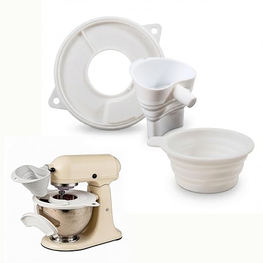 3PC Silicone Flour Funnel for Kitchen Aid Mixer Kitchen Aid Bowl Covers Mixer Bowl Cover,Kitchen Aid Bowl Cover Prevents Food from Spilling Over,Funnel for Kitchen Aid Mixer Foldable Wide Mouth Design