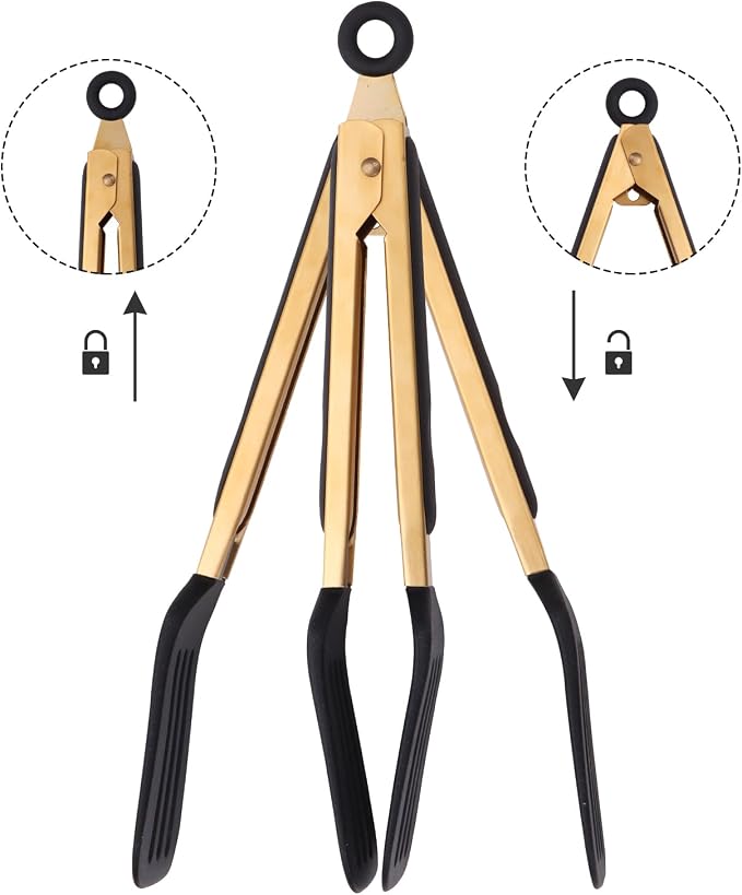 2-Piece Kitchen Spatula Tongs Food Serving Tongs 9" and 12" Cooking with BPA Free Silicone Tips, Toaster Steak Pie Pizza Pasta Spaghetti Noodles Salad Grill BBQ Buffet Clamp Serving Tools(Gold)