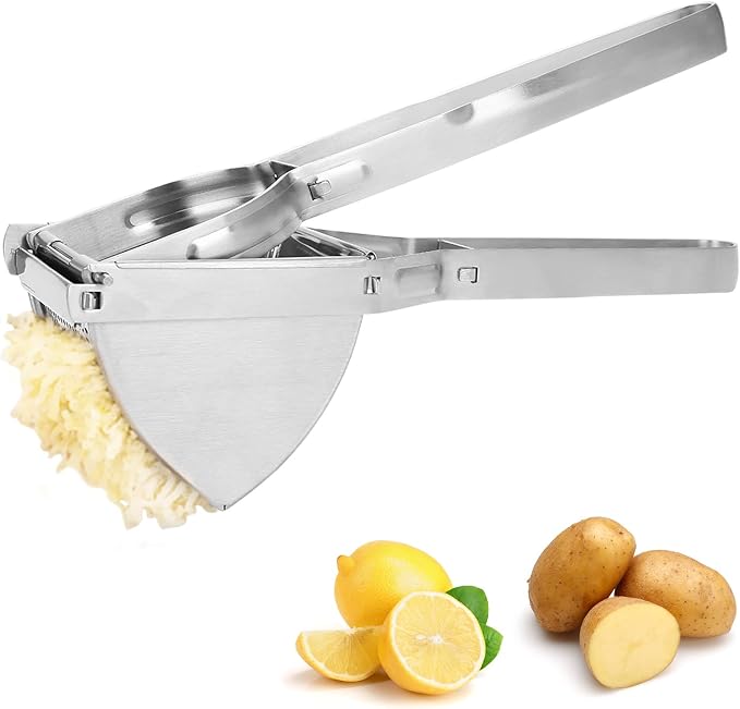 Potato Ricer, Stainless Steel Potato Ricer and Masher Commercial Potato Fruit Meat Press Chopper Mincer Masher Crusher Helper with Ergonomic Comfort Grip for Home Kitchen, 11.02 x 3.15 x 4.13inch