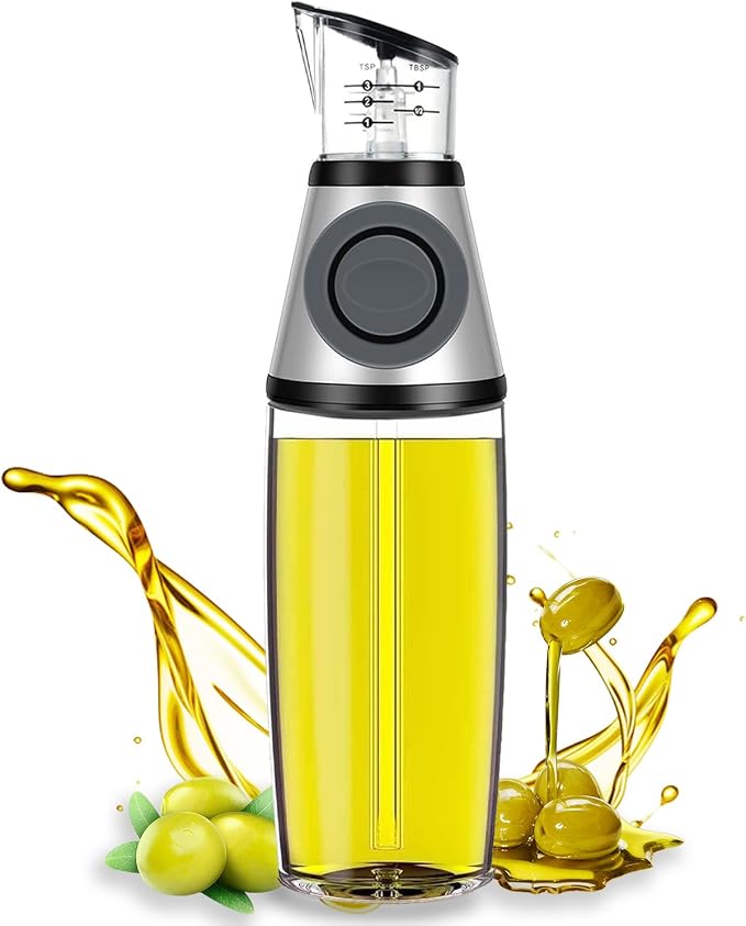 Oil Dispenser Bottle with Measuring Scale, 17oz | Measuring Scale Pump, Clear Glass, Olive Oil Dispenser Oil Sprayer, Refillable Oil and Vinegar Dispenser