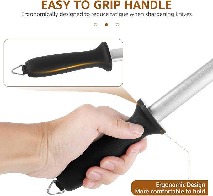3 PCS Diamond Sharpening Steel, 12 Inch Premium Diamond Honing Steel, 1000 Grit Portable Knife Sharpener Rod for Sharpening Kitchen Knives or Home Gourmet Blade, Professional Chef Honing Rod