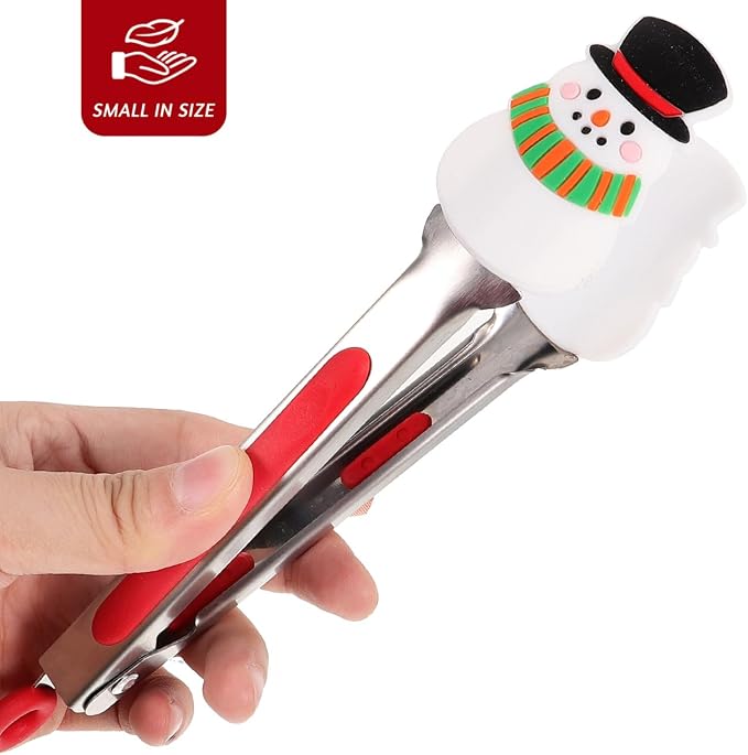 4PCS Christmas Silicone Mini Tongs, 8 Inch Christmas Style Tongs, Small Colourful for Serving Food, Ice Cube, fruits, Sugar