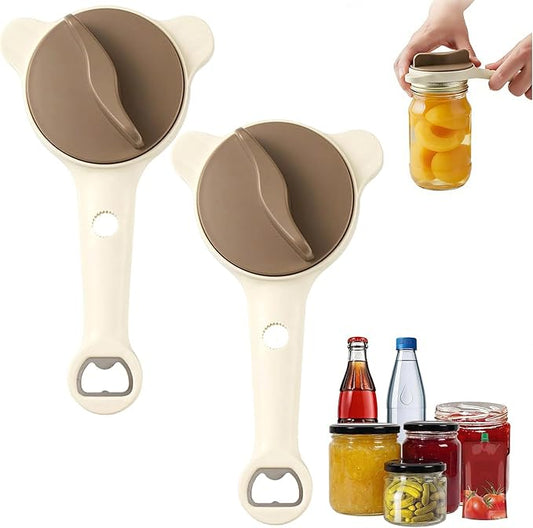 2PCS 4-in-1 Jar Opener for Weak Hands, Adjustable Lid & Bottle Opener | Ergonomic non-slip grip for arthritis hands, opens jars bottles cans, adjustable multi-size lid remover, durable kitchen tool