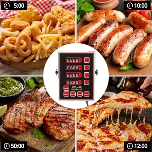 QWORK Kitchen Timer for Cooking, 4 Channel Stainless Steel Commercial Culinary Timer, Loud Alarm Cooking Reminder for Food Truck Fryer