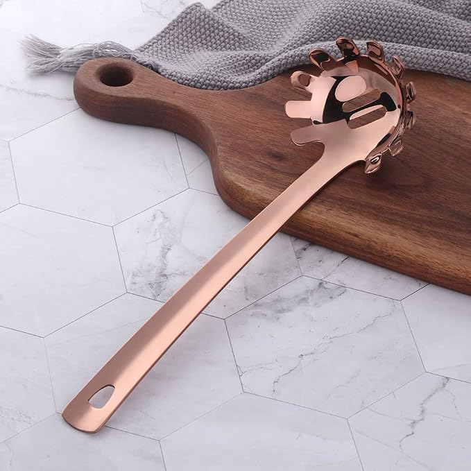Spaghetti Server, BuyGo Stainless Steel Rose Gold Pasta Spaghetti Fork with Mirror Polish, Metal Pasta Server for Kitchen or Restaurant