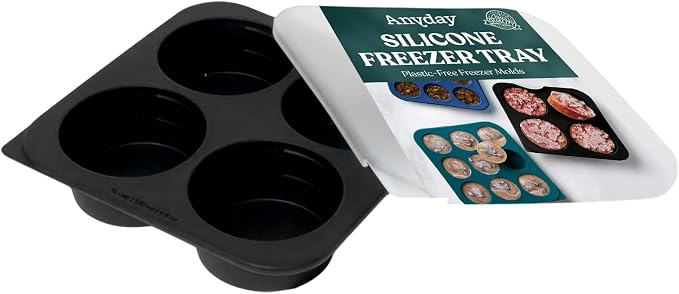Anyday 1/2-Cup Silicone Freezer Tray with Silicone Lid for Food Storage, Rice, Stock, Leftovers | Plastic-Free Freezer Container | Soup Molds for Meal Prep Portions | 4 Oz / 125mL Freezing Tray