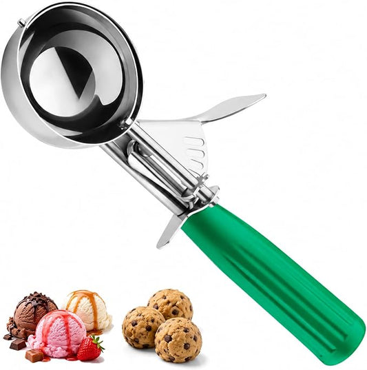 2.67 OZ Large Ice Cream Scoop, Cookie Scoop with Trigger Release & Anti-Freeze Grip, Cookie Scooper for Baking, Portion Scoop for Cookie Dough, Cupcake, Mashed Potatoes (Green - 5.2 Tbsp/ 78 ml)