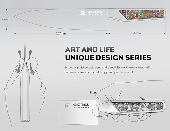 WIZEKA Chef Knife: 8 Inch: Extreme Sharp Kitchen Knife: Full Tang High Carbon Stainless Steel: Chef's knife with Ergonomic Handle with Unique Patterns,Art Life Series