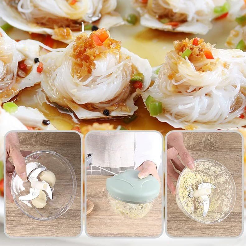 Onion Chopper, Vegetable, Garlic Kitchen Cutter with Container, Pull String Hand Manual Food Processor Mincer Shredder for Cutting Onions Chili Ginger Seasoning Food Chopper