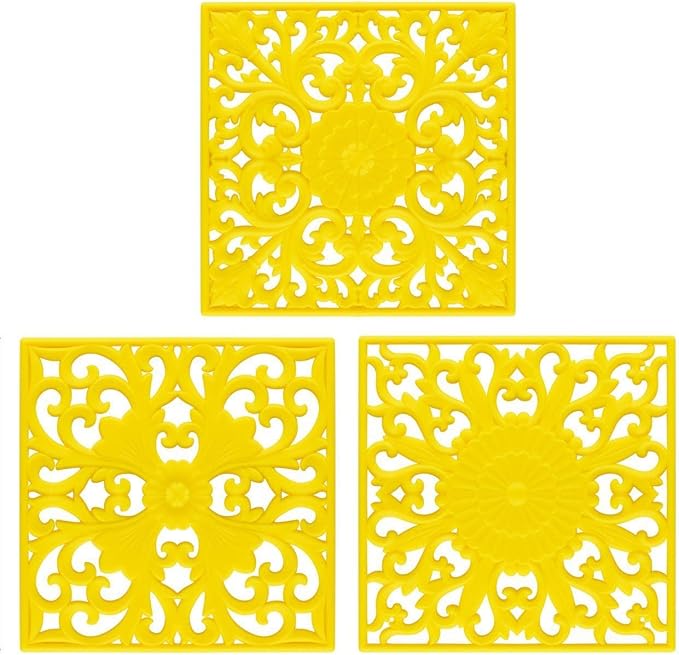 Silicone Trivets Mats for Hot Dishes, Square Trivet Hot Pads for Kitchen Counter, Trivet for Hot Pots and Pans, Thick Heat Resistant Mat for Quartzs, Kitchen Tabletops Pot Holder Set 3 Yellow
