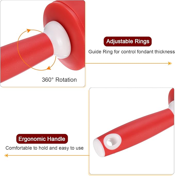 HARFINGTON Silicone Rolling Pins for Baking 20.5 Inch Rubber Handle Non-Stick Rolling Pin Small Roller Playdough Rolling Pins for Dough Pizza Pastry Fondant Kitchen, Red