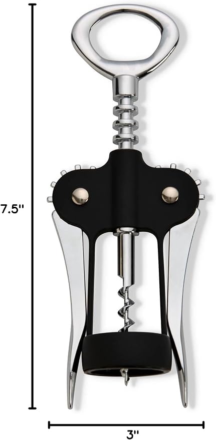 HIC Kitchen Bar Soft-Touch Winged Corkscrew, Easy Removal For Natural And Synthetic Corks, Built-In Bottle Opener, Wine Accessory