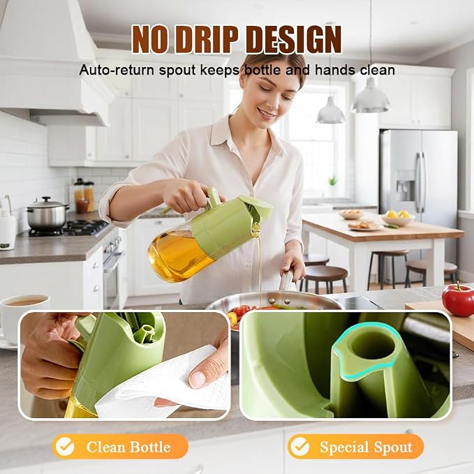 AIIONP 2 in 1 Glass Oil Sprayer & Dispenser, 2026 Premium Olive Oil Dispenser Bottle for Kitchen, Food-grade Oil Spray Bottle for Cooking, Air Fryer, Frying, BBQ (White-500ml)