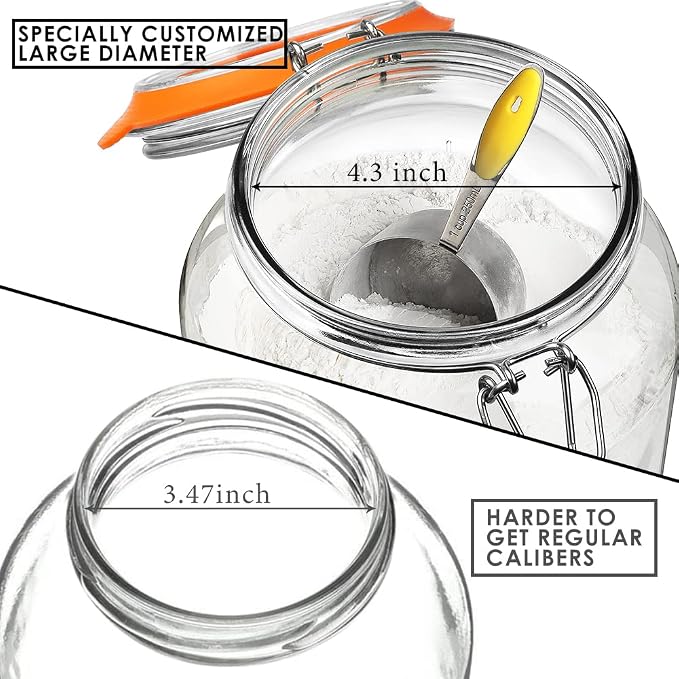 1 Gallon Glass Jars with Lids, 2 Pack Wide Mouth Mason Jars, 138 oz | Airtight Lids, Measurement Marks, Dishwasher Safe, Heavy-Duty Glass Storage Containers for Flour, Sugar, Kitchen & Pantry