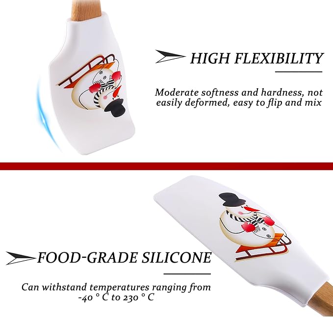 Silicone Spatula, Caliamary 3 Pieces Kitchen Silicone Spatula Set, Christmas Cake Decorating Spatula with Wooden Handle, Snowman Gingerbread Man and Santa Claus Pattern… (Santa Claus)