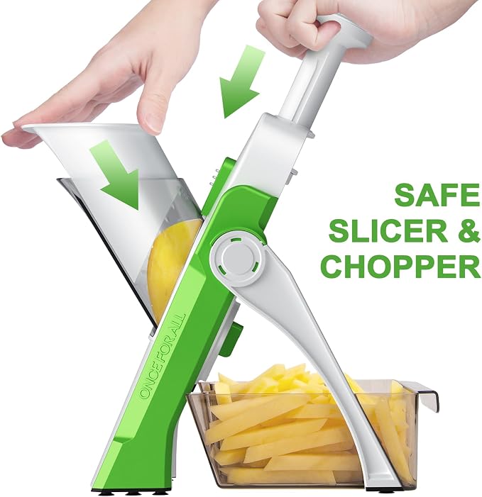 SupMaKin Upgrade Safe Mandoline Slicer, Vegetable Chopper, Potato Slicer 4 Modes Adjustable Thickness Food Cutter, Kitchen Chopping Artifact (6 in 1 Green)