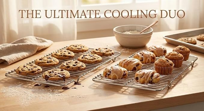 2-Pack Stainless Steel Cooling Racks for Baking and Roasting, Fits Quarter Sheet Pan, Oven Safe & Dishwasher Safe, Heavy Duty Baking Rack for Cookies, Meat, Cakes