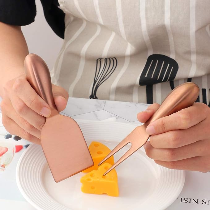 Cheese Knife Set，Stainless Steel Cheese Tool，Ergonomic Design&Easy To Use， for Birthday/Parties/Wedding/Bridal Shower/Housewarming and Anniversary (rose gold)