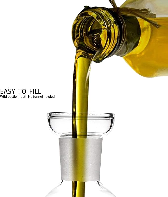 10 oz / 300 ml Clear Glass Olive Oil Dispenser Bottle - Oil & Vinegar Cruet with Pourers and NO Funnel Needed - Olive Oil Carafe Decanter for Kitchen and BBQ